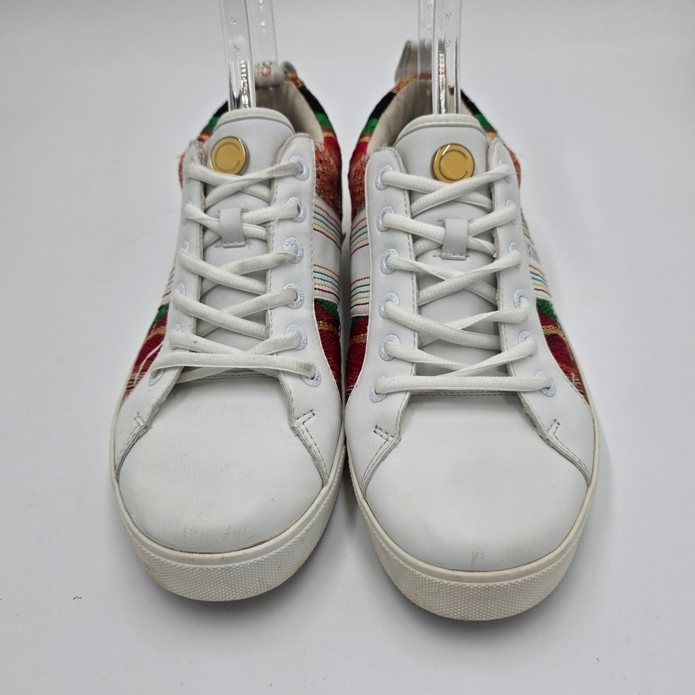 Coogi Mens White Leather Multi-Color Knit Low Top Sneakers Size 11 B108-01RK